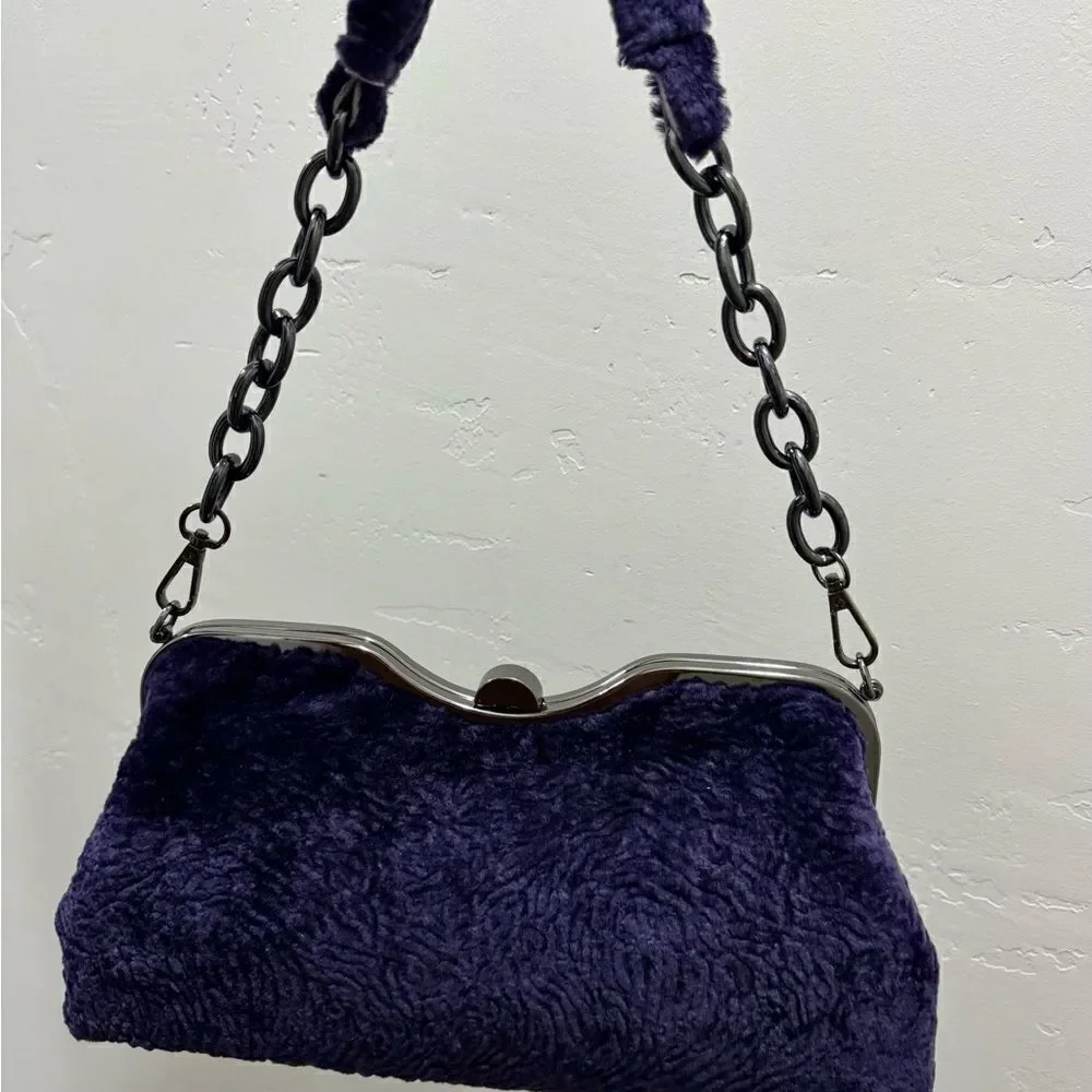 Purple Handmade Real Shearling leather Push Lock Shoulder Bag/Crossbody